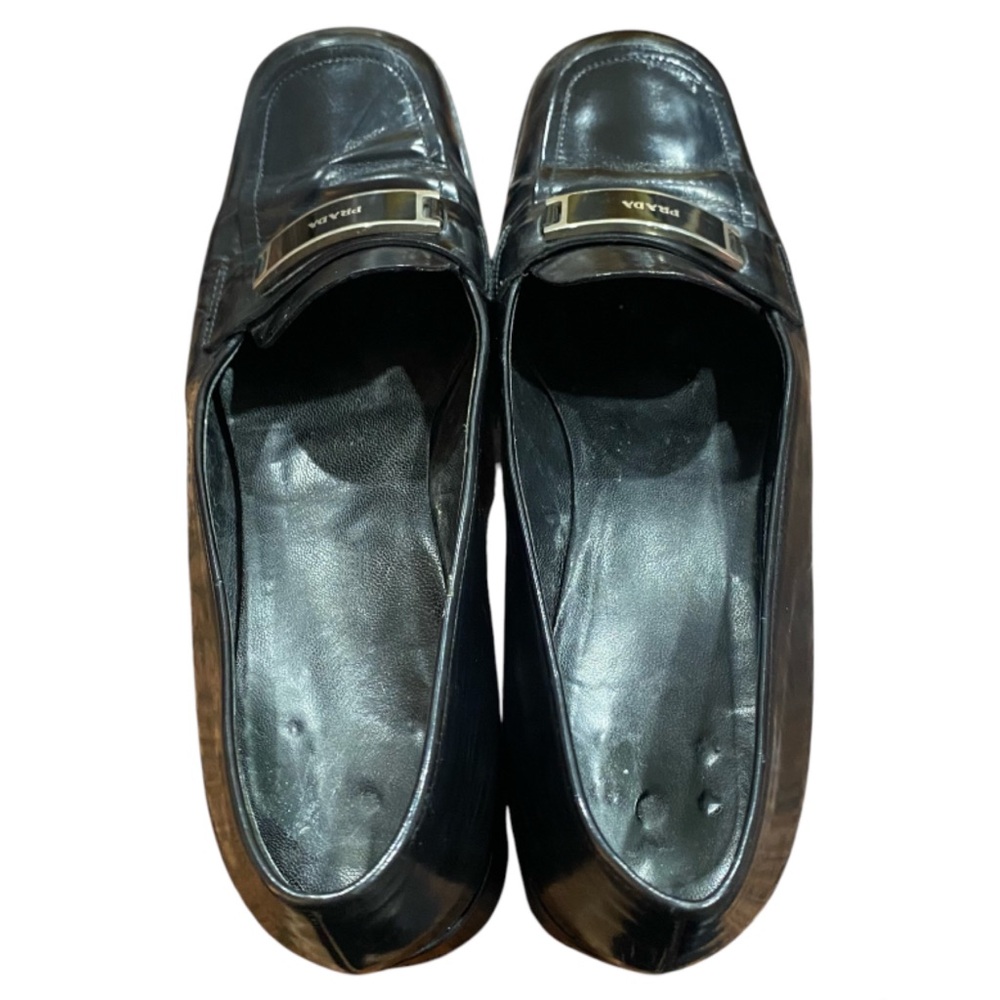 PRADA Vintage Classic Black Patent Leather Loafer Moccasin Shoes EU 39.5 US8.5 - Picture 3 of 11